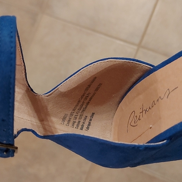 Royal Blue Suede Ankle Strap Platform Wedges with Silver Studs - Picture 5 of 6